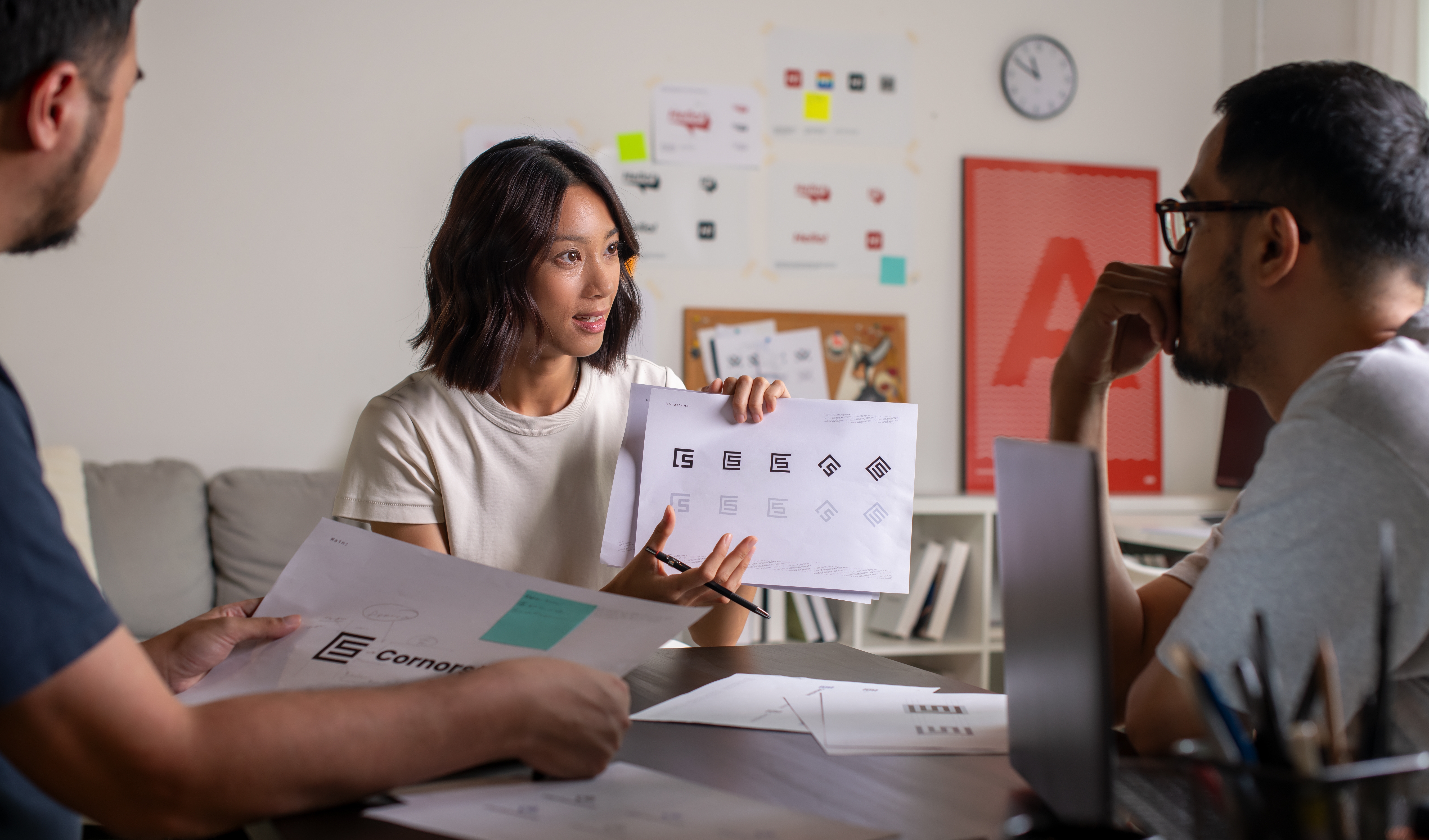 Brand development team brainstorming in the office