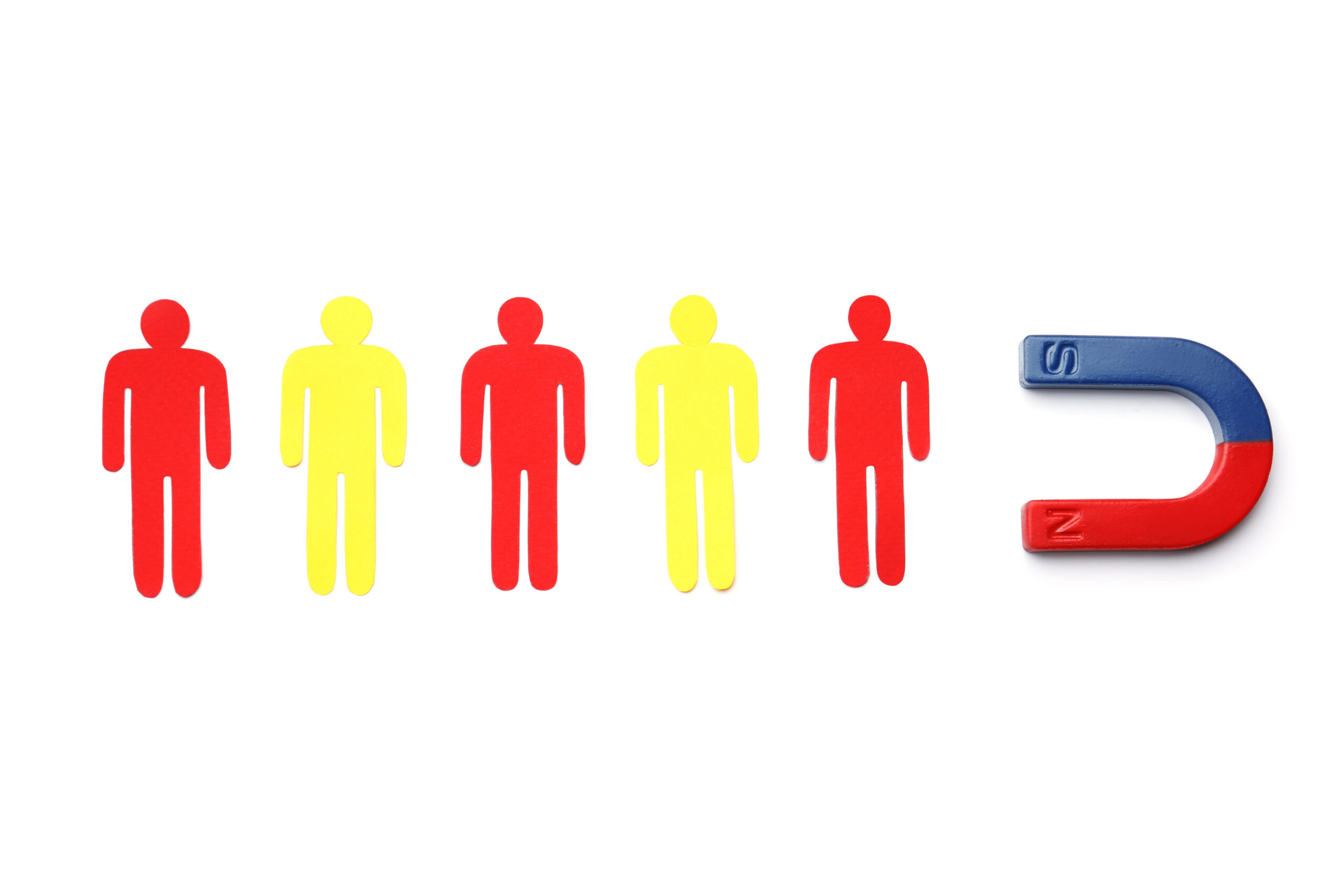 A magnet pulling selected individuals, representing smart customer retention strategies.